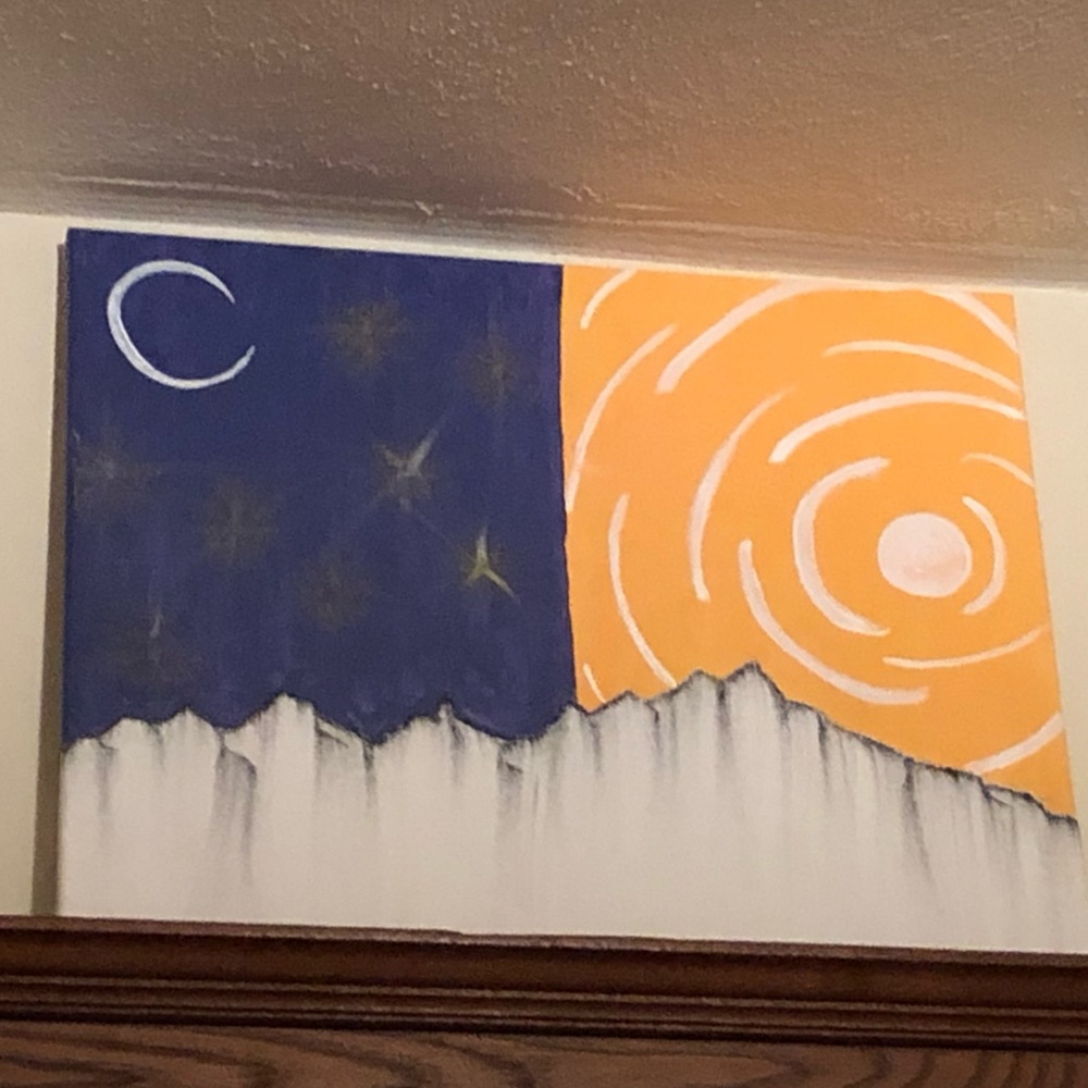 Night and day mountain painting